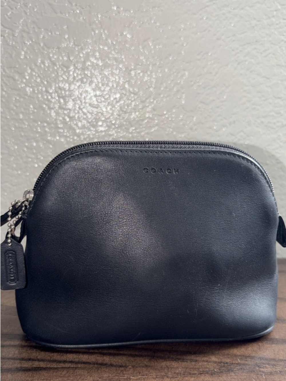 Coach Vintage Black Leather Cosmetic Case/Dome Pouch